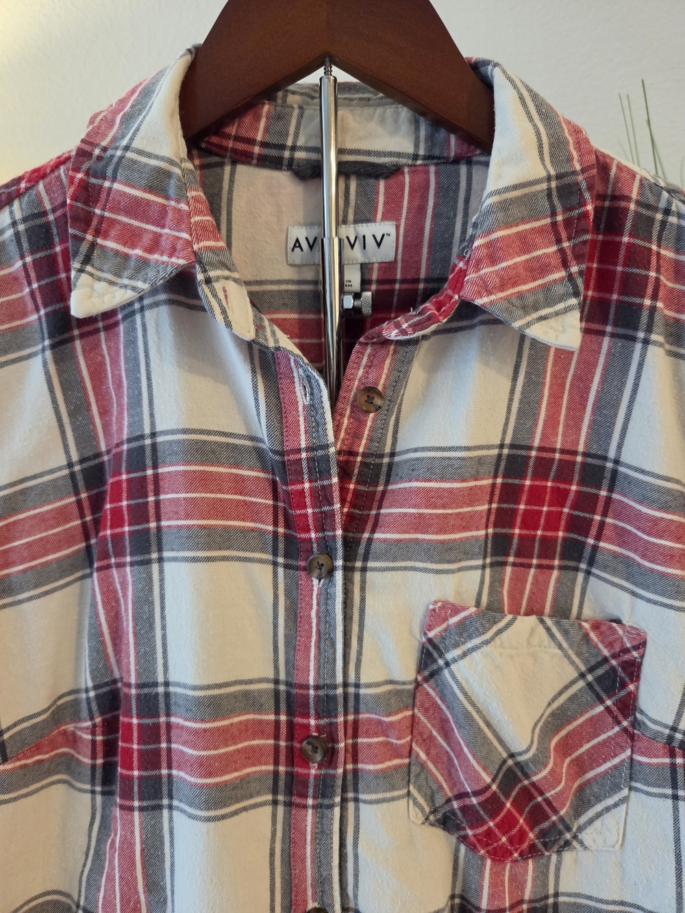 Ava & Viv Red and White Plaid Button-Down Shirt